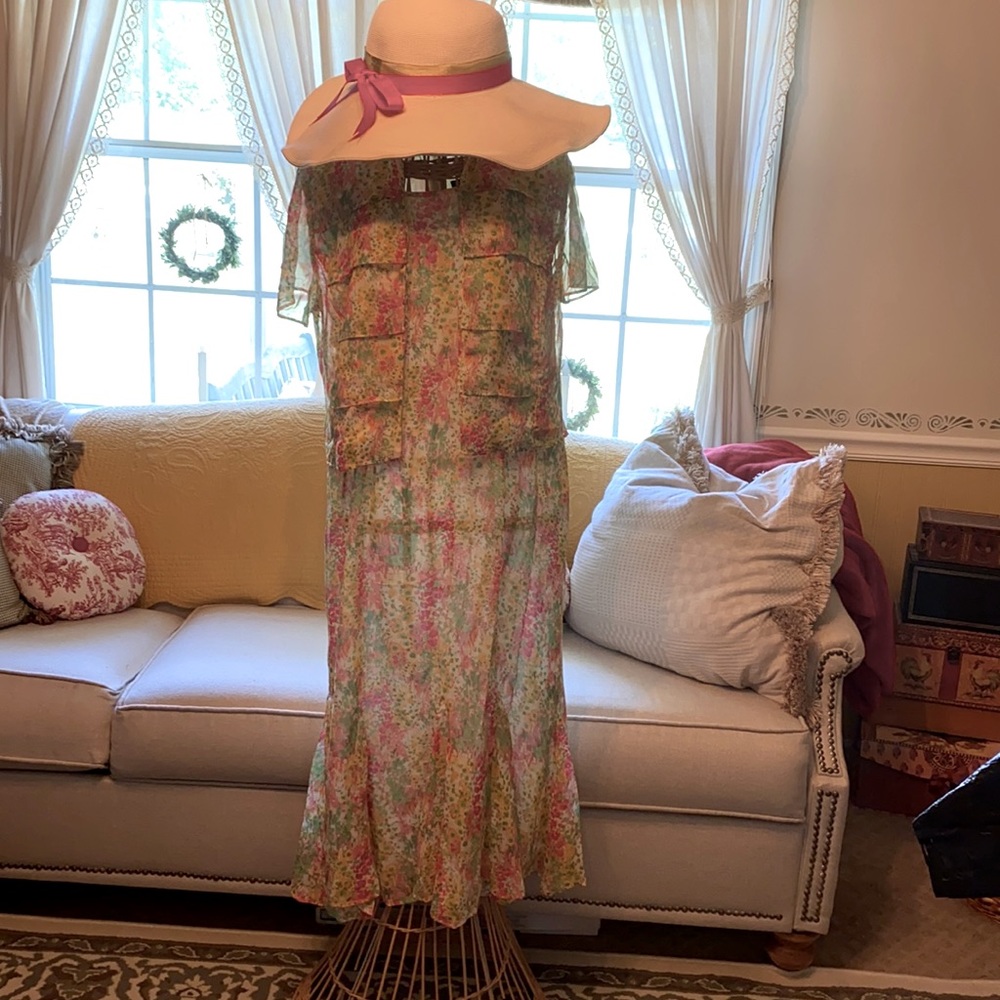 Lovely yellow print 2pc flouncy midi dress